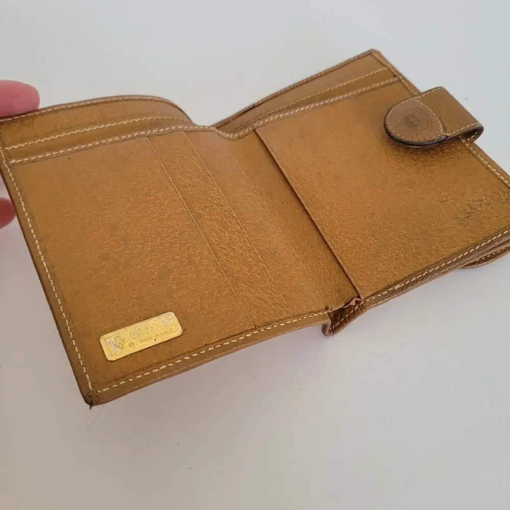 Vintage‎ Gucci Bi-Fold Wallet Tan Leather & Canvas Made in Italy Snap Closure